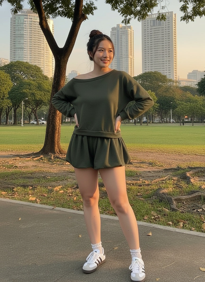 Side Shoulder and Balloon Shorts Set