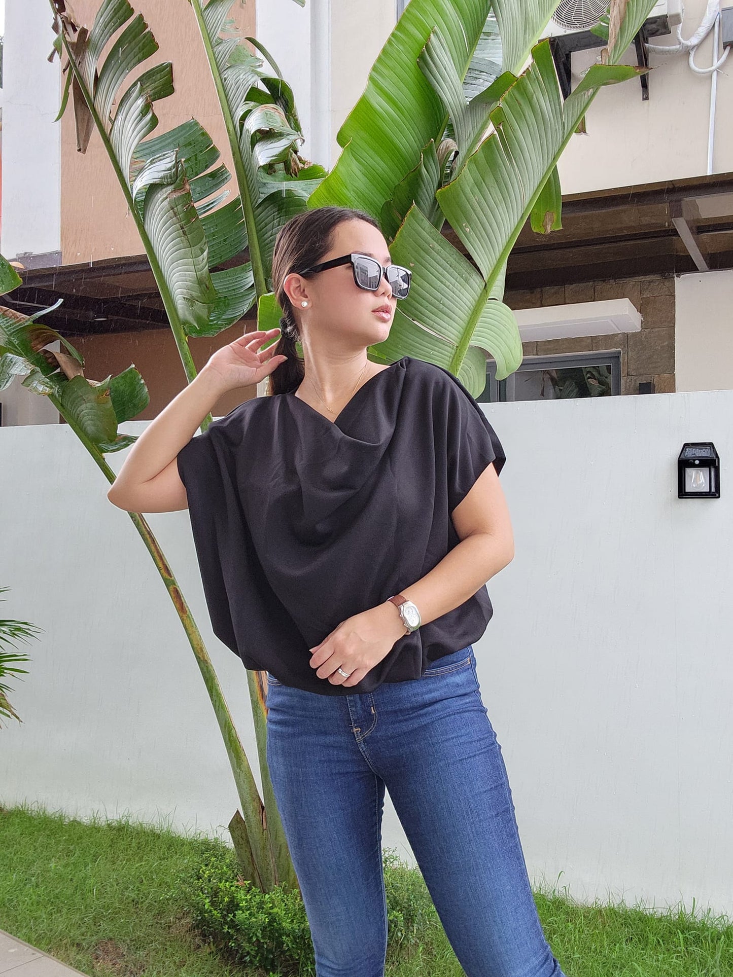 Cowl Square Top w/ Waist Garter