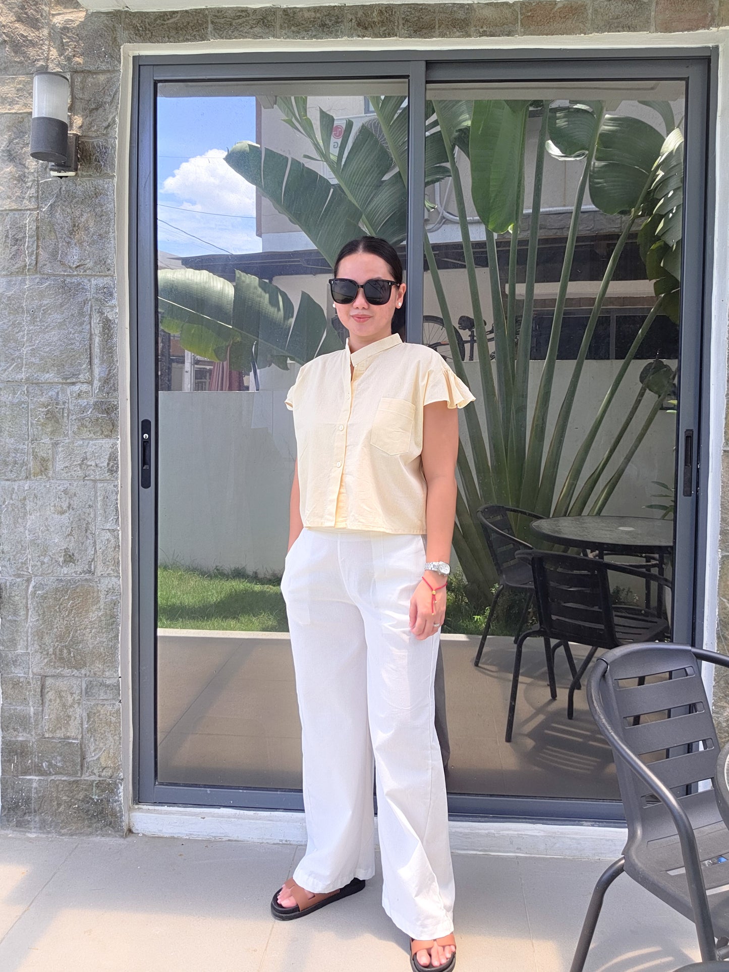 Sunny Linen Boxy Button Top