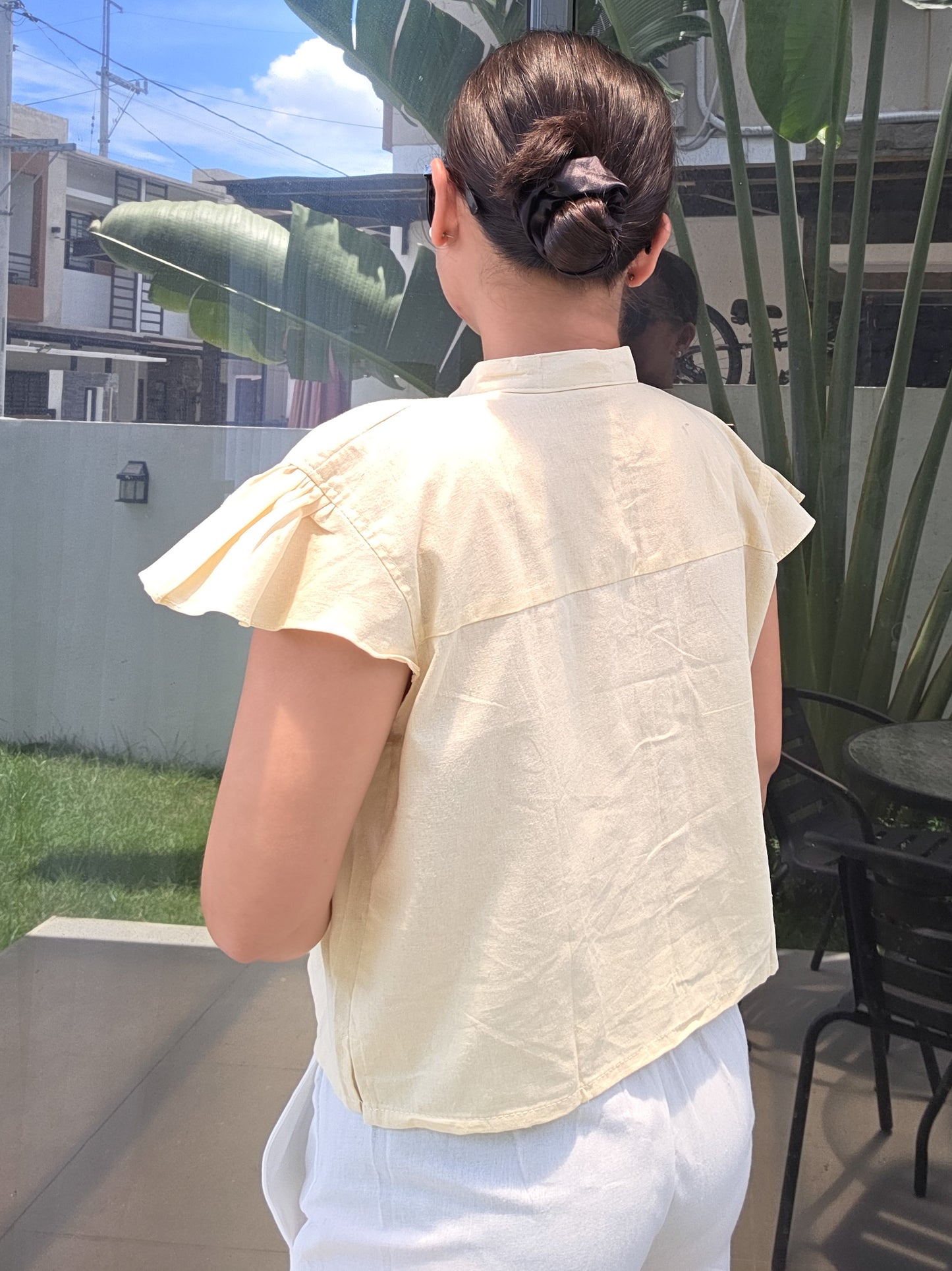 Sunny Linen Boxy Button Top