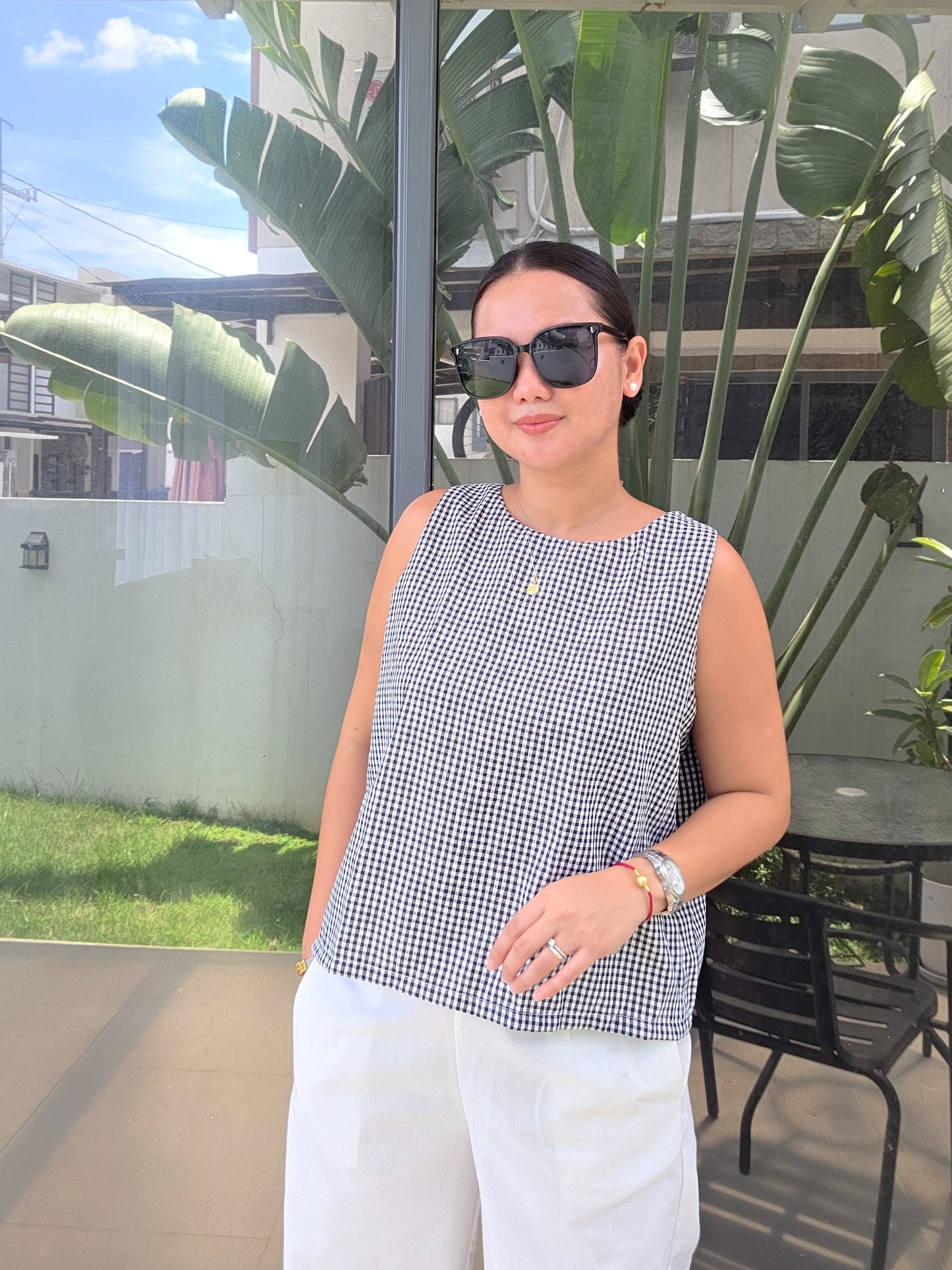 Checkered Sleeveless Boxy Top