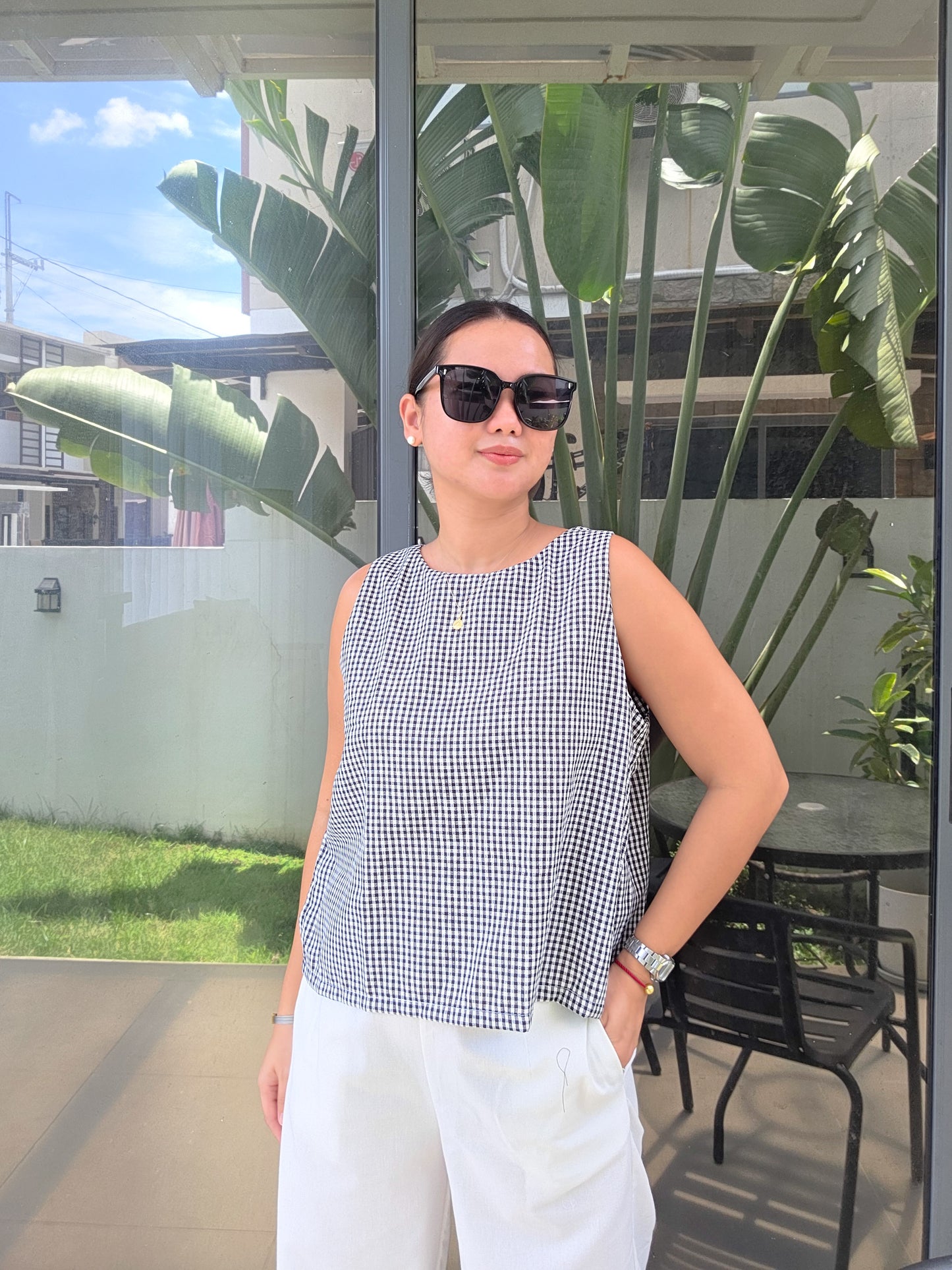 Checkered Sleeveless Boxy Top