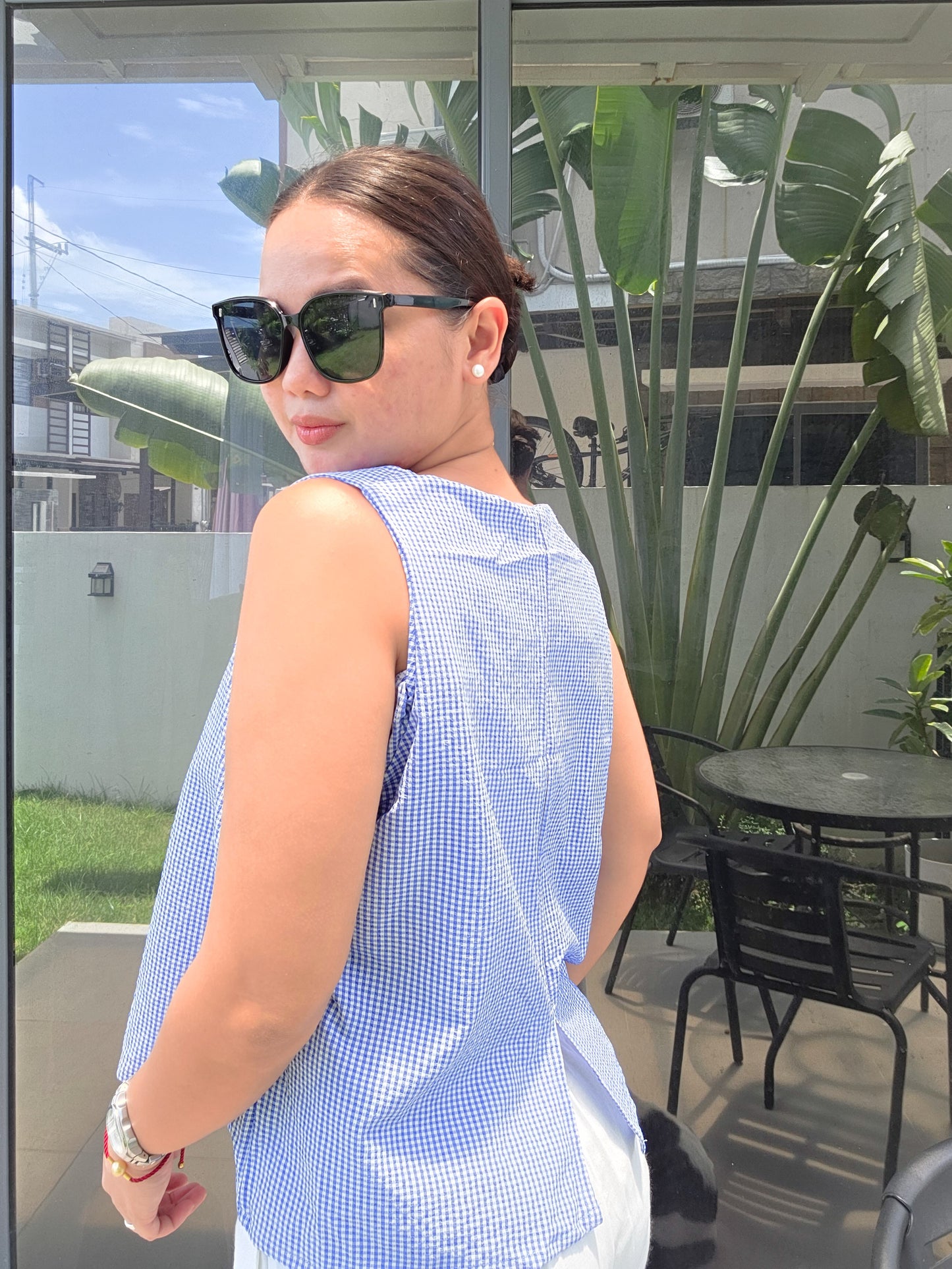 Checkered Sleeveless Boxy Top