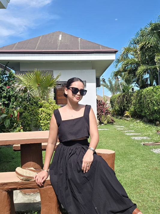 Crop Top and Skirt Linen Set