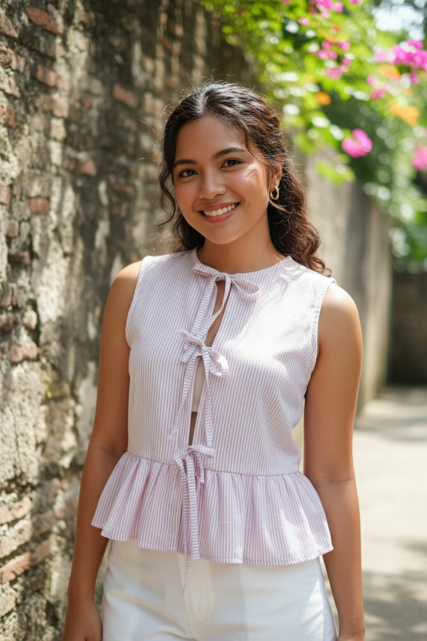 Striped Tie-Front Peplum Top