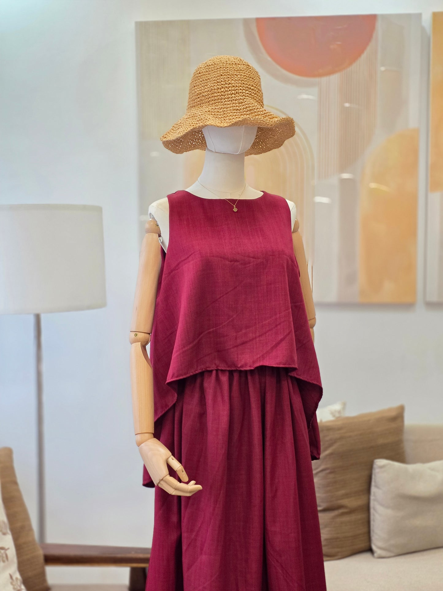 Sleeveless & Maxi Skirt Linen Set