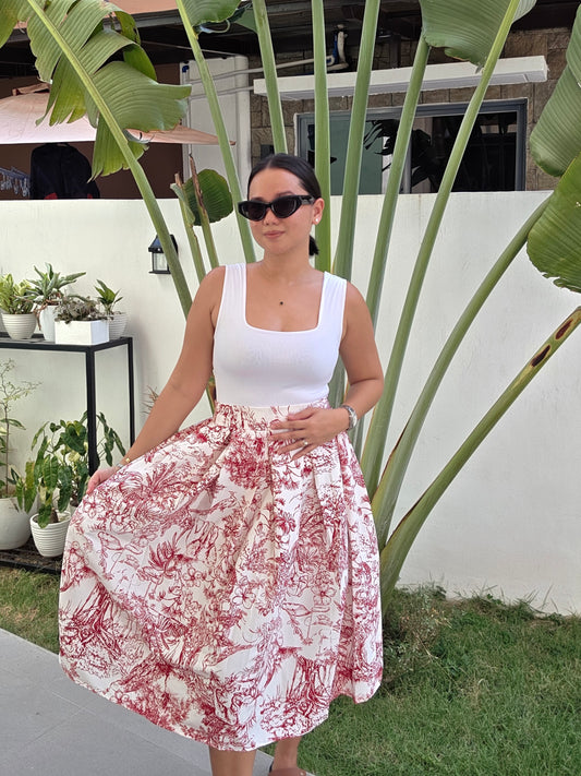 Printed Midi Skirt w/ one side pocket