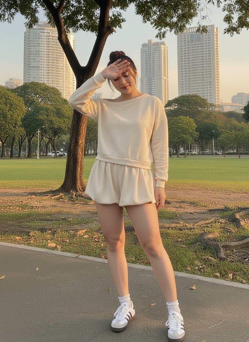 Side Shoulder and Balloon Shorts Set