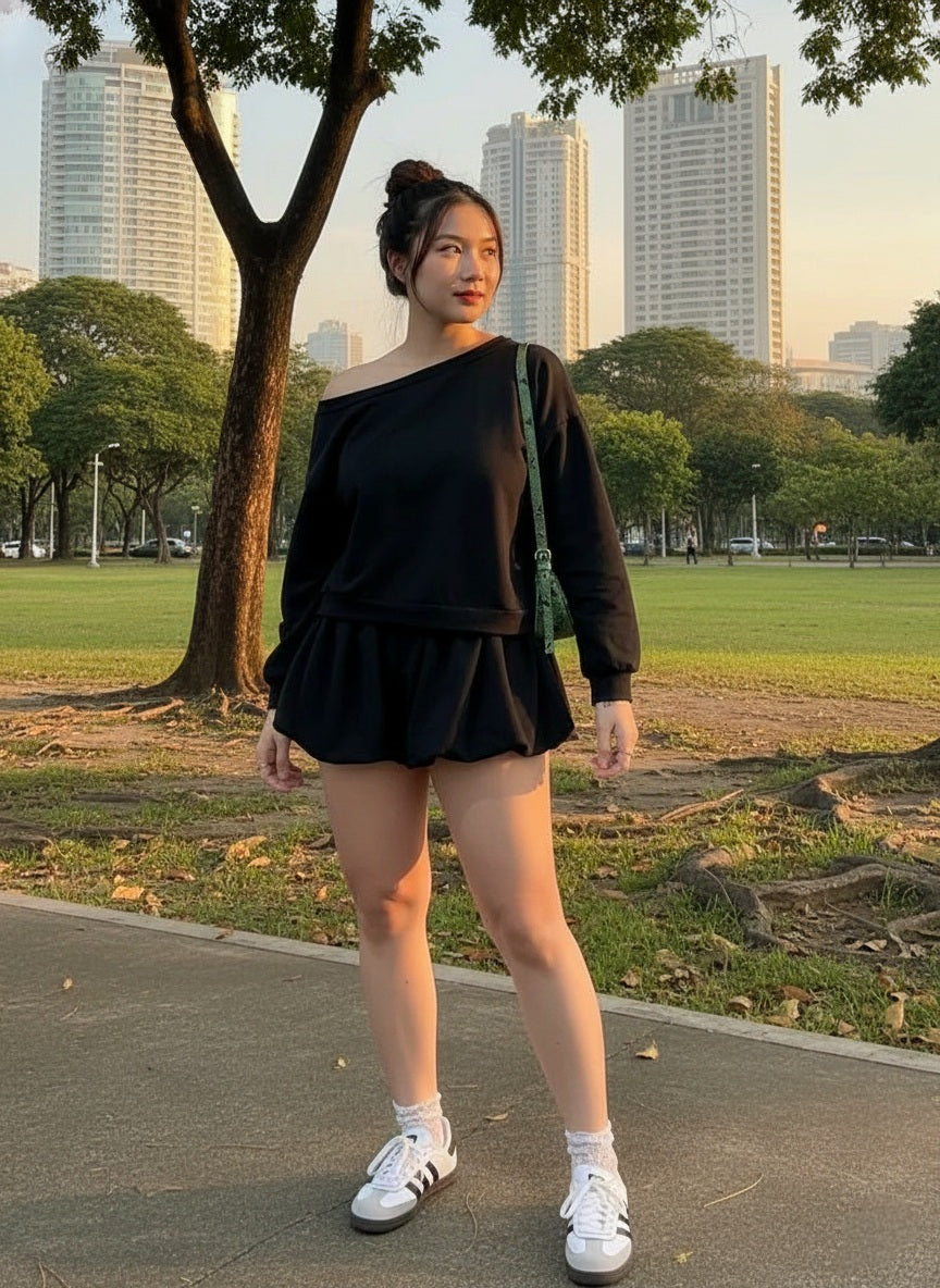 Side Shoulder and Balloon Shorts Set