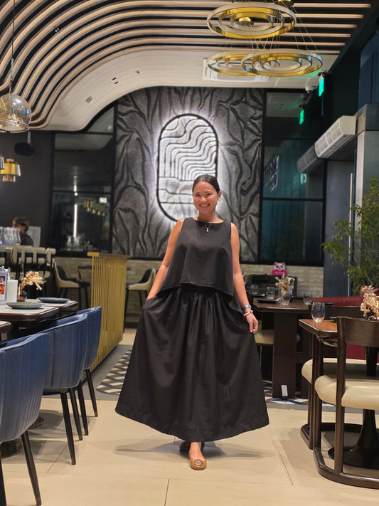 Sleeveless & Maxi Skirt Linen Set