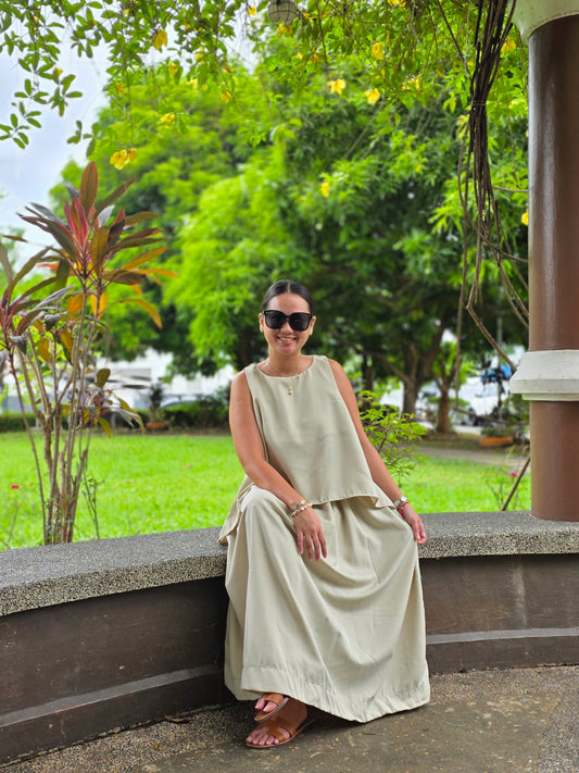Sleeveless & Maxi Skirt Linen Set