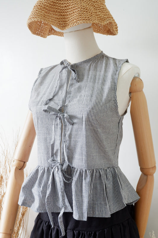 Striped Tie-Front Peplum Top