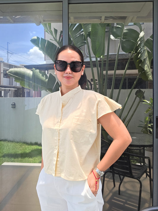 Sunny Linen Boxy Button Top