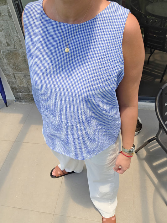 Checkered Sleeveless Boxy Top