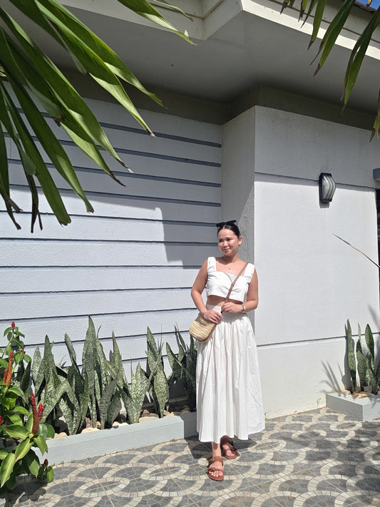 Crop Top and Skirt Linen Set