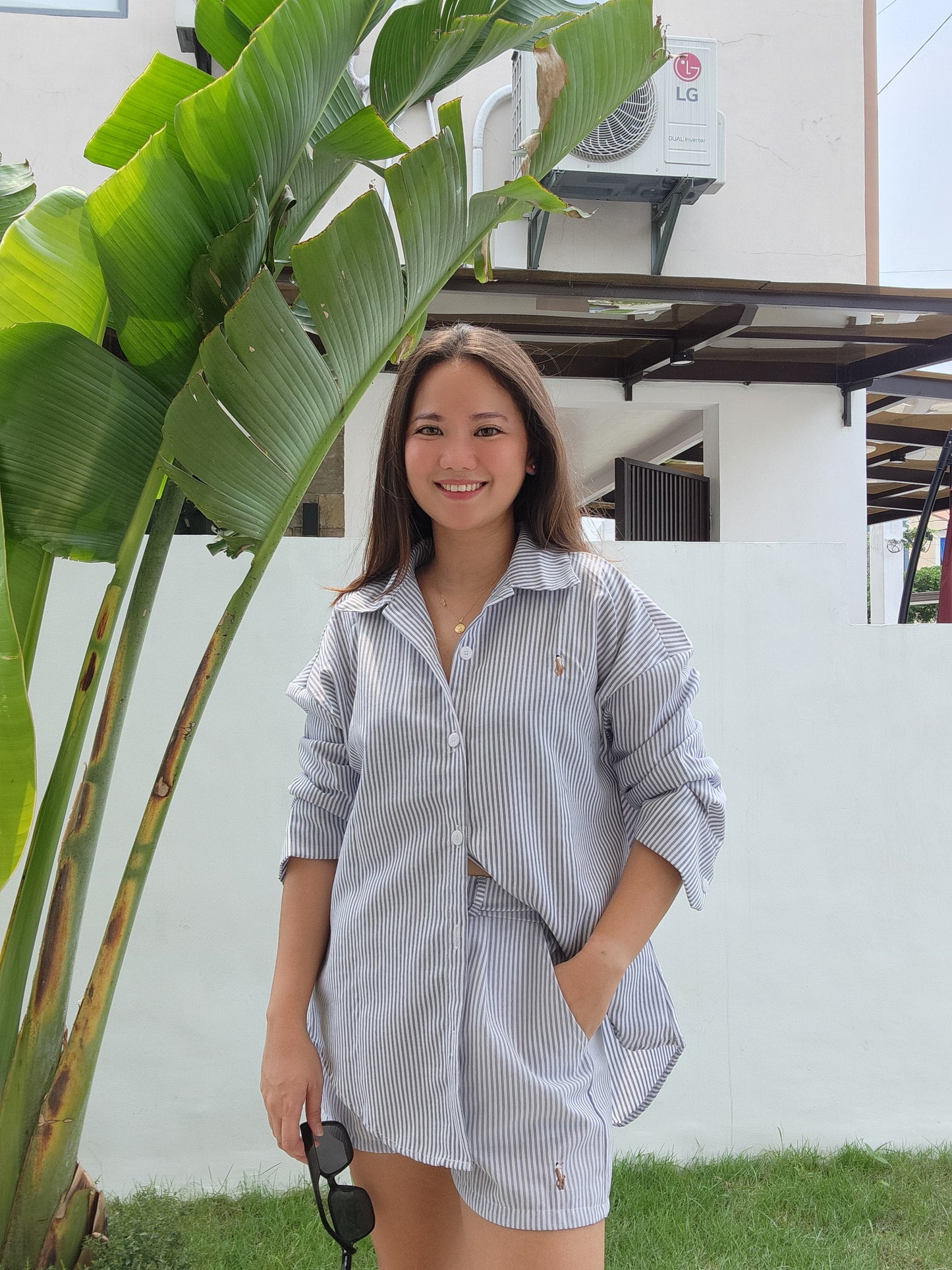 Striped Button Down Set w/ Embroidered Detail