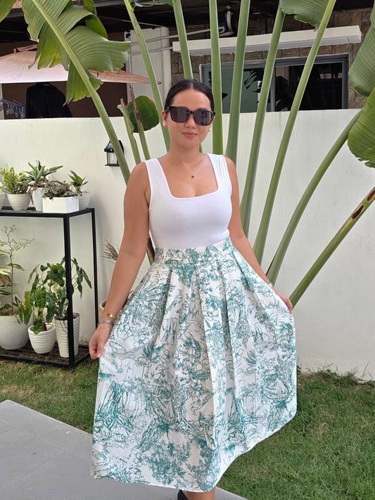 Printed Midi Skirt w/ one side pocket