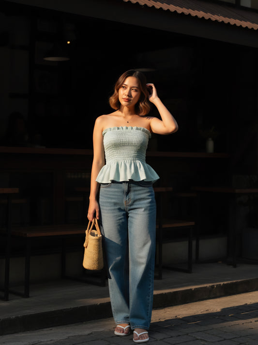 Smocked Peplum Tube Top