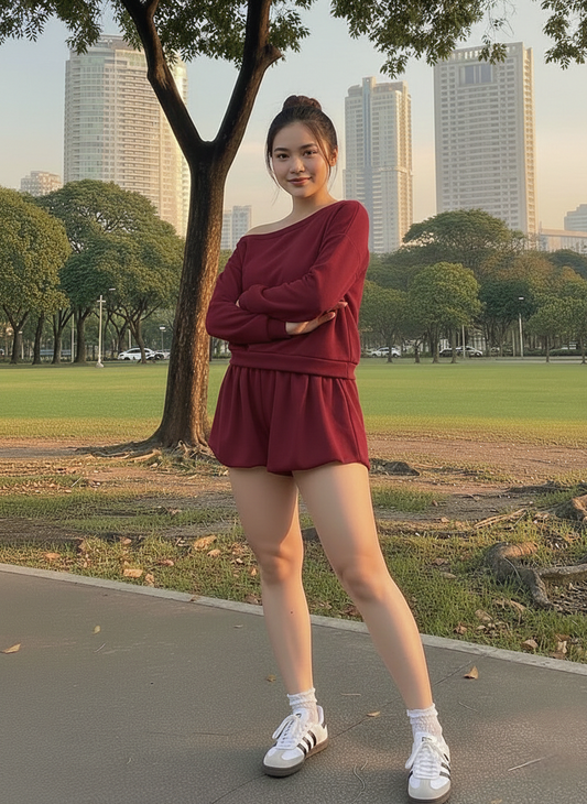 Side Shoulder and Balloon Shorts Set